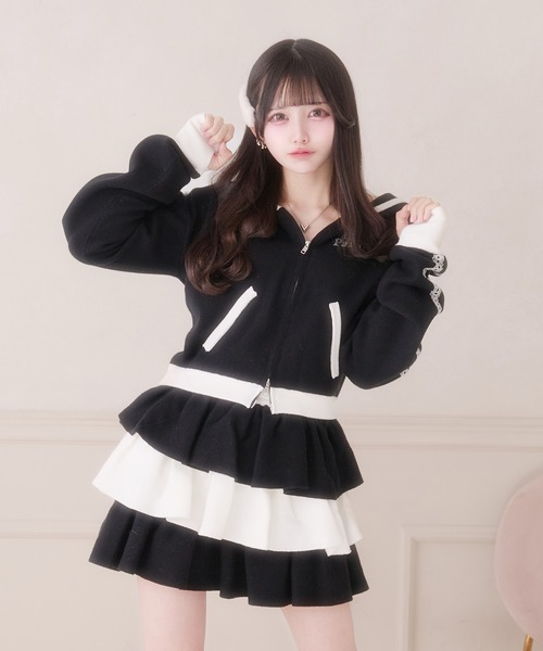 Pal elfy(パルエルフィー)の「バイカラーレースニットパーカー(パーカー・レディース・ピンク/グレー/ブラック・フリー)」の5枚目の写真