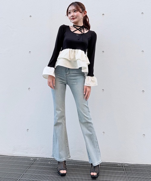 NOMAE（ノーマエ）の「ストーンドットペプラムトップス（Tシャツ/カットソー・レディース・ピンク/ホワイト/ブルー/ブラック・FREE）」の15枚目の写真