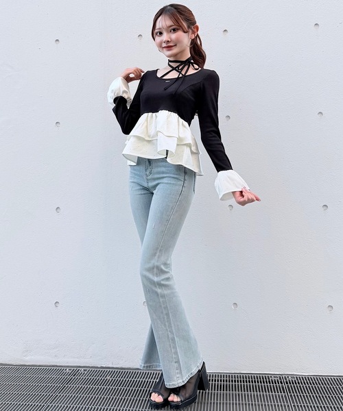 NOMAE（ノーマエ）の「ストーンドットペプラムトップス（Tシャツ/カットソー・レディース・ピンク/ホワイト/ブルー/ブラック・FREE）」の16枚目の写真