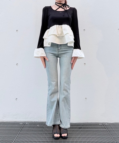 NOMAE（ノーマエ）の「ストーンドットペプラムトップス（Tシャツ/カットソー・レディース・ピンク/ホワイト/ブルー/ブラック・FREE）」の17枚目の写真