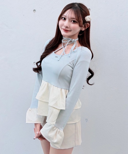 NOMAE（ノーマエ）の「ストーンドットペプラムトップス（Tシャツ/カットソー・レディース・ピンク/ホワイト/ブルー/ブラック・FREE）」の20枚目の写真