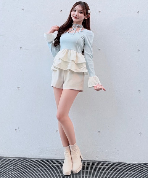 NOMAE（ノーマエ）の「ストーンドットペプラムトップス（Tシャツ/カットソー・レディース・ピンク/ホワイト/ブルー/ブラック・FREE）」の21枚目の写真