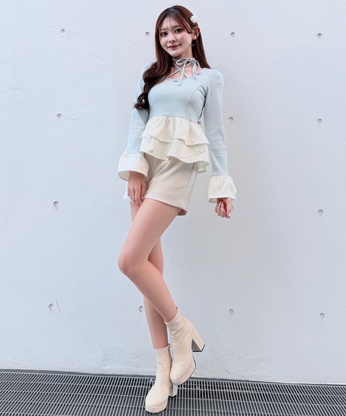 NOMAE（ノーマエ）の「ストーンドットペプラムトップス（Tシャツ/カットソー・レディース・ピンク/ホワイト/ブルー/ブラック・FREE）」の22枚目の写真