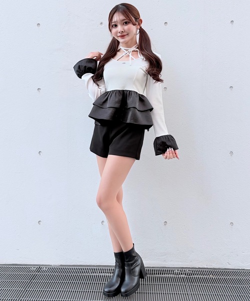 NOMAE（ノーマエ）の「ストーンドットペプラムトップス（Tシャツ/カットソー・レディース・ピンク/ホワイト/ブルー/ブラック・FREE）」の9枚目の写真