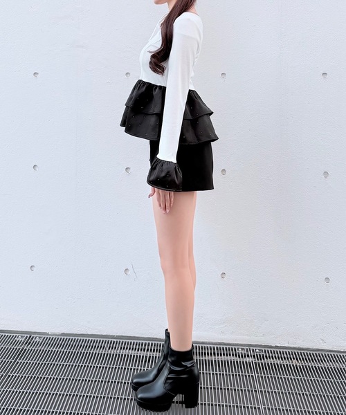 NOMAE（ノーマエ）の「ストーンドットペプラムトップス（Tシャツ/カットソー・レディース・ピンク/ホワイト/ブルー/ブラック・FREE）」の12枚目の写真