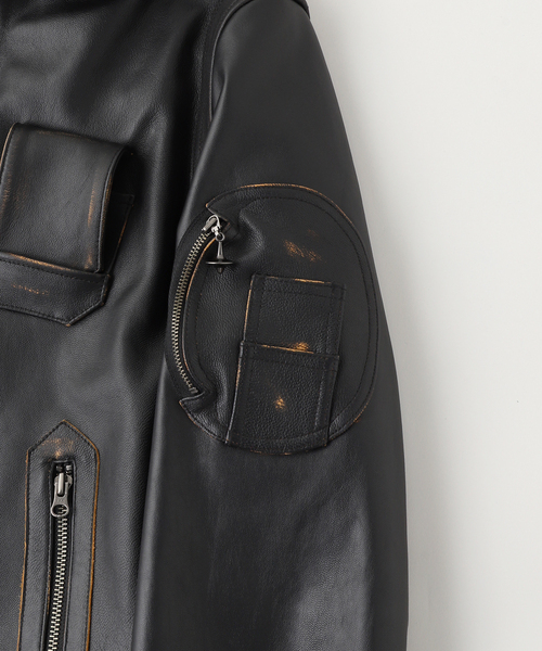 DAIRIKU（ダイリク）の「DAIRIKU / ダイリク MIllitary Leather Flight Jacket（ミリタリージャケット・メンズ・ブラック/ネイビー・MEDIUM/LARGE）」の6枚目の写真