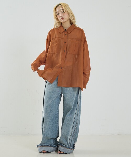 NOMINE(ノミネ)の「オーバーサイズ シアーシャツ(シャツ/ブラウス・レディース・ライトグレー/イエロー系その他/グレイッシュブルー/グリーン系その他・フリー)」の16枚目の写真