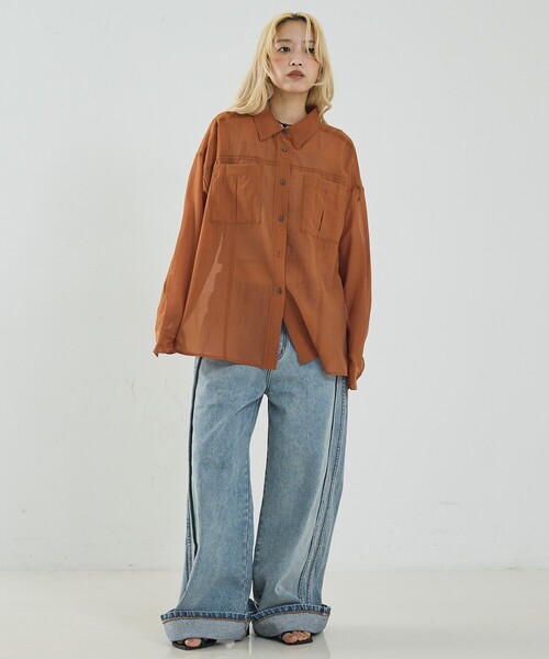 NOMINE(ノミネ)の「オーバーサイズ シアーシャツ(シャツ/ブラウス・レディース・ライトグレー/イエロー系その他/グレイッシュブルー/グリーン系その他・フリー)」の18枚目の写真