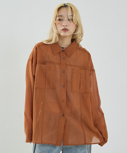 NOMINE(ノミネ)の「オーバーサイズ シアーシャツ(シャツ/ブラウス・レディース・ライトグレー/イエロー系その他/グレイッシュブルー/グリーン系その他・フリー)」の19枚目の写真