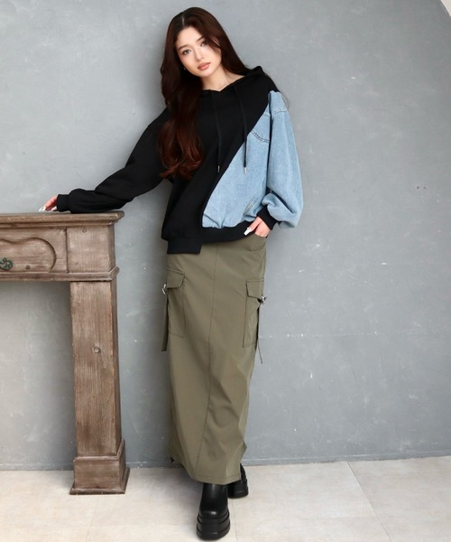 CECIL McBEE（セシルマクビー）の「ナイロンタッチカーゴナロースカート（スカート・レディース・ブラック/カーキ・MEDIUM/LARGE）」の10枚目の写真