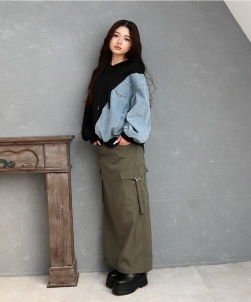 CECIL McBEE（セシルマクビー）の「ナイロンタッチカーゴナロースカート（スカート・レディース・ブラック/カーキ・MEDIUM/LARGE）」の11枚目の写真