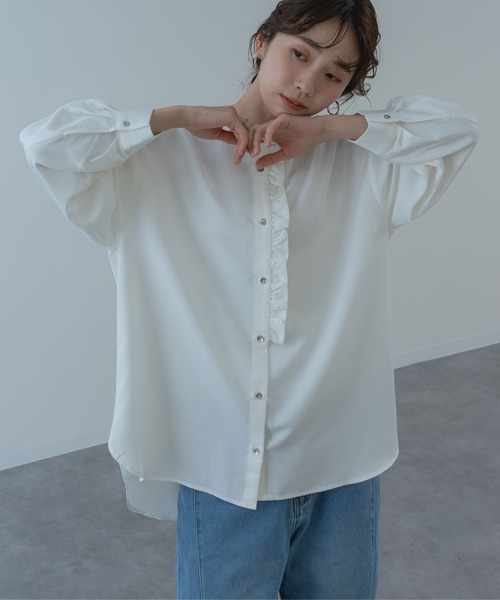 ANNA LUNA(アンナルナ)の「【ANNA LUNA】フロントフリル がポイントの バンドカラー チュニック(シャツ/ブラウス・レディース・ネイビー/オフホワイト/サックスブルー・MEDIUM)」の15枚目の写真