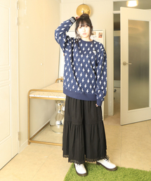 Monkey Flower（モンキーフラワー）の「レース3段フレアミディスカート/MS6WSK01F BLACK（スカート）」