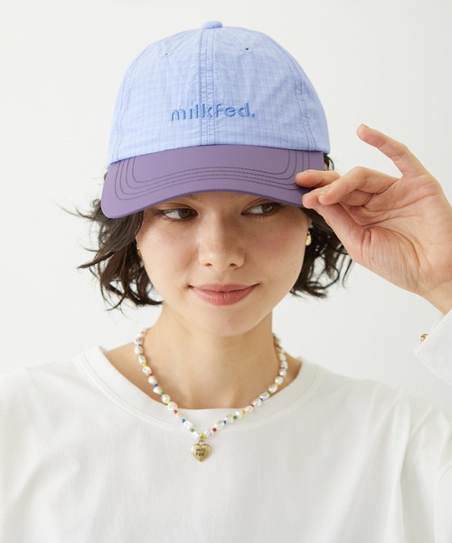 MILKFED.(ミルクフェド)の「CUT OUT LOGO PLAID NYLON CAP(キャップ・レディース・ライトブルー/オフホワイト/チャコール・ONE SIZE)」の3枚目の写真