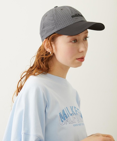 MILKFED.(ミルクフェド)の「CUT OUT LOGO PLAID NYLON CAP(キャップ・レディース・ライトブルー/オフホワイト/チャコール・ONE SIZE)」の8枚目の写真