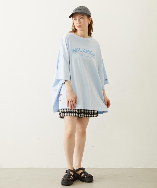 MILKFED.(ミルクフェド)の「CUT OUT LOGO PLAID NYLON CAP(キャップ・レディース・ライトブルー/オフホワイト/チャコール・ONE SIZE)」の9枚目の写真