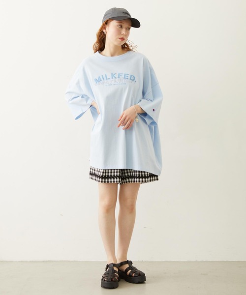 MILKFED.(ミルクフェド)の「CUT OUT LOGO PLAID NYLON CAP(キャップ・レディース・ライトブルー/オフホワイト/チャコール・ONE SIZE)」の10枚目の写真