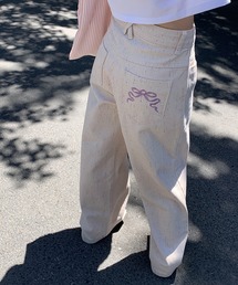リボン刺繍ワイドデニム