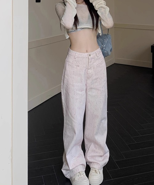WEGO(ウィゴー)の「リボン刺繍ワイドデニム(デニムパンツ・レディース・ライトピンク・MEDIUM/LARGE)」の8枚目の写真