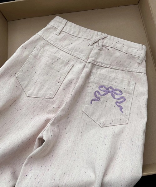 WEGO(ウィゴー)の「リボン刺繍ワイドデニム(デニムパンツ・レディース・ライトピンク・MEDIUM/LARGE)」の7枚目の写真