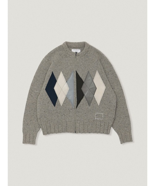 elephant TRIBAL fabrics（エレファントトライバルファブリックス）の「elephant TRIBAL fabrics Leather Argyle Zip Knit（ニット/セーター・メンズ・ブラウン/ブラック/グレー・2/1）」の3枚目の写真