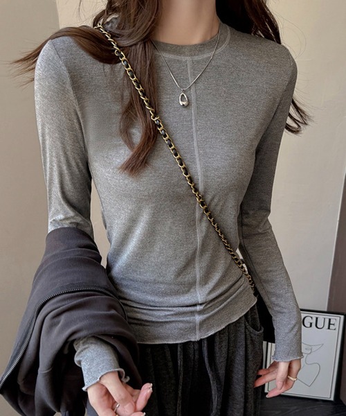 VIBGYOR（ヴィブジョー）の「【EIZZ/アイズ】センターシーム スリム ロンT / 縦ラインデザイン 長袖 カットソー（Tシャツ/カットソー・レディース・ホワイト/ネイビー/グレー/ブラック・FREE）」の4枚目の写真