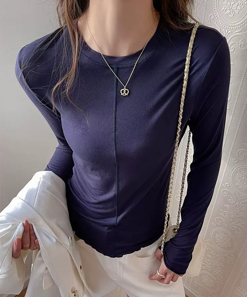 VIBGYOR（ヴィブジョー）の「【EIZZ/アイズ】センターシーム スリム ロンT / 縦ラインデザイン 長袖 カットソー（Tシャツ/カットソー・レディース・ホワイト/ネイビー/グレー/ブラック・FREE）」の11枚目の写真
