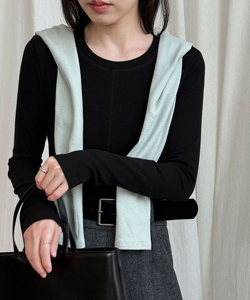 VIBGYOR（ヴィブジョー）の「【EIZZ/アイズ】センターシーム スリム ロンT / 縦ラインデザイン 長袖 カットソー（Tシャツ/カットソー・レディース・ホワイト/ネイビー/グレー/ブラック・FREE）」の14枚目の写真