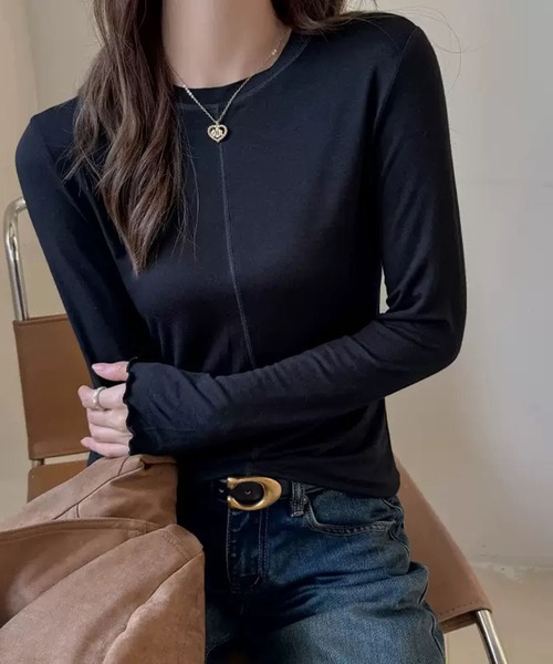 VIBGYOR（ヴィブジョー）の「【EIZZ/アイズ】センターシーム スリム ロンT / 縦ラインデザイン 長袖 カットソー（Tシャツ/カットソー・レディース・ホワイト/ネイビー/グレー/ブラック・FREE）」の17枚目の写真