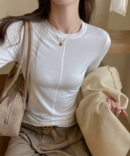 VIBGYOR（ヴィブジョー）の「【EIZZ/アイズ】センターシーム スリム ロンT / 縦ラインデザイン 長袖 カットソー（Tシャツ/カットソー・レディース・ホワイト/ネイビー/グレー/ブラック・FREE）」の18枚目の写真