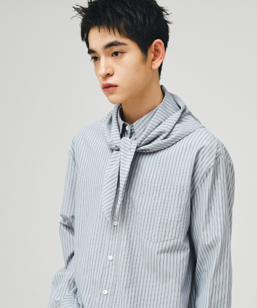 ECORR（エコル）の「[SET] ストライプスカーフシャツ_ブルーグレー（シャツ/ブラウス・メンズ・その他・1/2/3）」の6枚目の写真