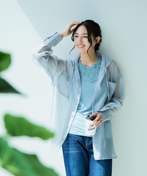 fort point(フォーポイント)の「【C-FORT POINT/フォートポイント】シアー素材 フードシャツ(シャツ/ブラウス・レディース・ピンク/ブラウン/グレー/ブラック/アイボリー/ブルー・FREE)」の20枚目の写真