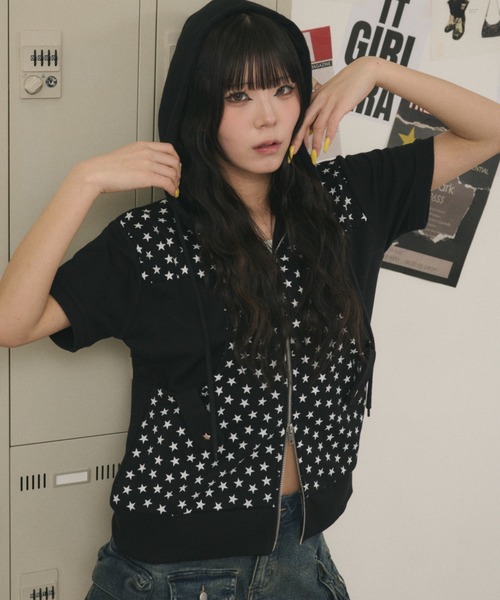 dispark（ディスパーク）の「DISPARK/【26年春夏新作】オールオーバースターSSジップパーカー（パーカー・レディース・杢グレー/ブラック・FREE）」の5枚目の写真