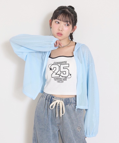 LOVETOXIC(ラブトキシック)の「【LTXC/抗菌防臭】キャミつきメッシュパーカー(アンサンブル・キッズ・ブラック/オフホワイト/サックスブルー・S:140cm/M:150cm/L:160cm/130cm)」の7枚目の写真