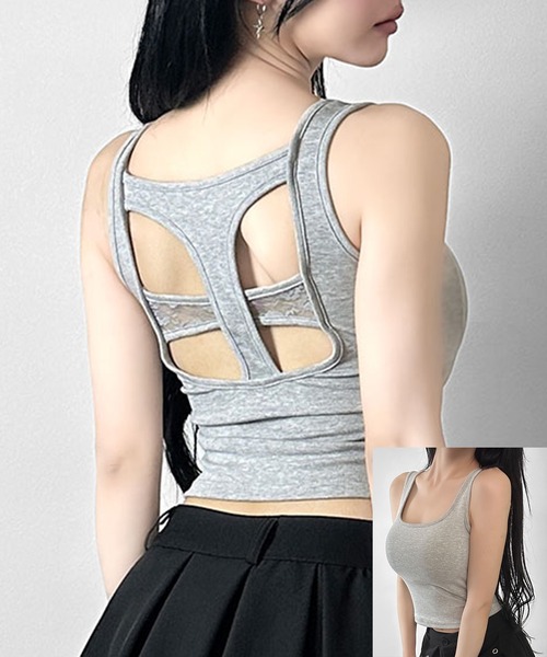 FOLLOWIN(フォロウィン)の「レースラインバック カップ付きフィットタンクトップ(タンクトップ・レディース・グレー/ブラック/ホワイト・FREE)」の1枚目の写真