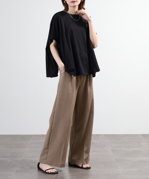 EGLANTINE(エグランティーヌ)の「EGLANTINE ドルマンフレアーカットソー 半端袖(Tシャツ/カットソー・レディース・オレンジ/オフホワイト/ブラック・40)」の6枚目の写真