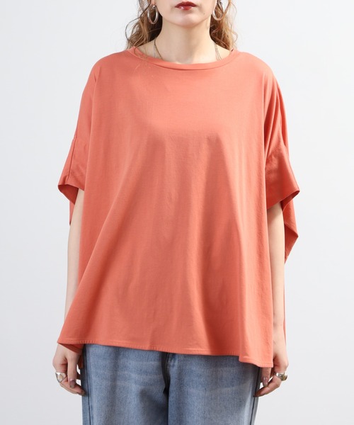 EGLANTINE(エグランティーヌ)の「EGLANTINE ドルマンフレアーカットソー 半端袖(Tシャツ/カットソー・レディース・オレンジ/オフホワイト/ブラック・40)」の14枚目の写真
