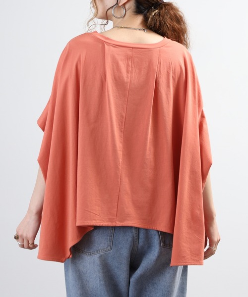 EGLANTINE(エグランティーヌ)の「EGLANTINE ドルマンフレアーカットソー 半端袖(Tシャツ/カットソー・レディース・オレンジ/オフホワイト/ブラック・40)」の16枚目の写真