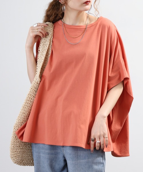 EGLANTINE(エグランティーヌ)の「EGLANTINE ドルマンフレアーカットソー 半端袖(Tシャツ/カットソー・レディース・オレンジ/オフホワイト/ブラック・40)」の7枚目の写真