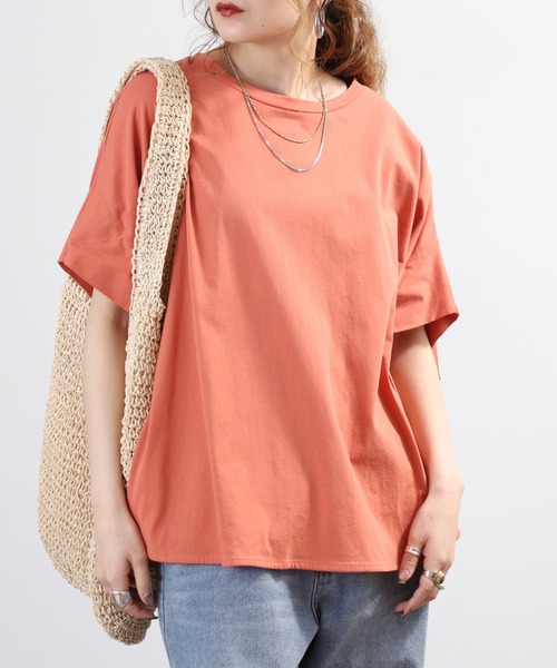 EGLANTINE(エグランティーヌ)の「EGLANTINE ドルマンフレアーカットソー 半端袖(Tシャツ/カットソー・レディース・オレンジ/オフホワイト/ブラック・40)」の8枚目の写真