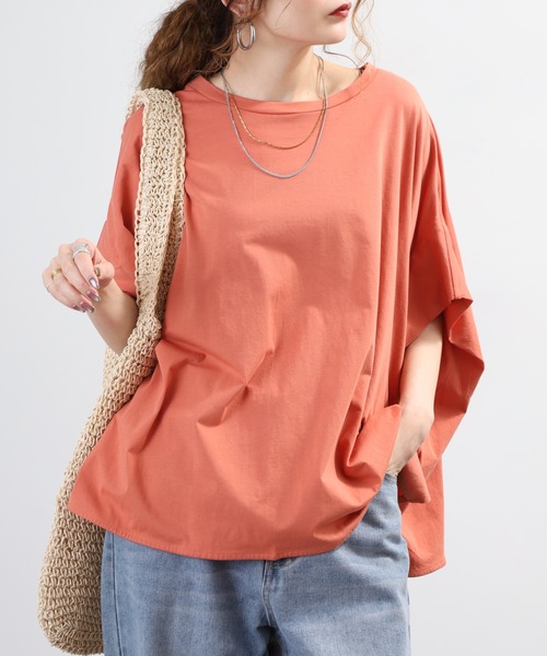 EGLANTINE(エグランティーヌ)の「EGLANTINE ドルマンフレアーカットソー 半端袖(Tシャツ/カットソー・レディース・オレンジ/オフホワイト/ブラック・40)」の9枚目の写真