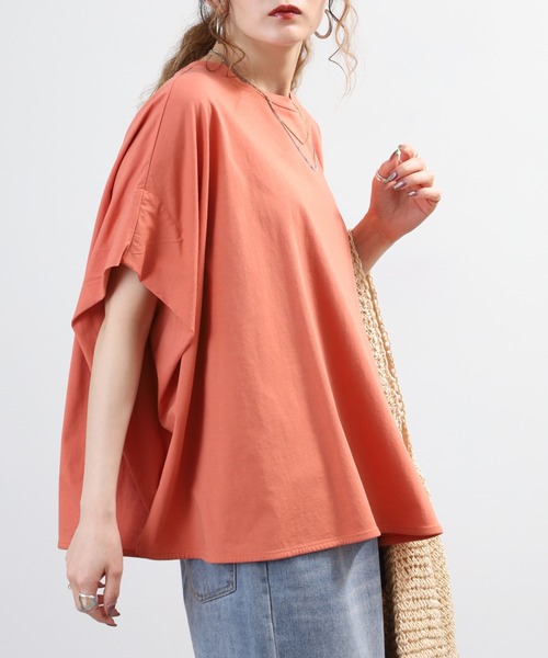 EGLANTINE(エグランティーヌ)の「EGLANTINE ドルマンフレアーカットソー 半端袖(Tシャツ/カットソー・レディース・オレンジ/オフホワイト/ブラック・40)」の10枚目の写真