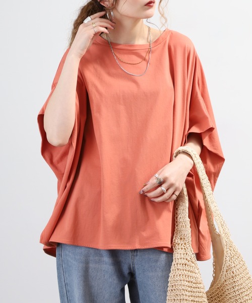 EGLANTINE(エグランティーヌ)の「EGLANTINE ドルマンフレアーカットソー 半端袖(Tシャツ/カットソー・レディース・オレンジ/オフホワイト/ブラック・40)」の11枚目の写真