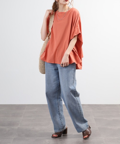 EGLANTINE(エグランティーヌ)の「EGLANTINE ドルマンフレアーカットソー 半端袖(Tシャツ/カットソー・レディース・オレンジ/オフホワイト/ブラック・40)」の12枚目の写真