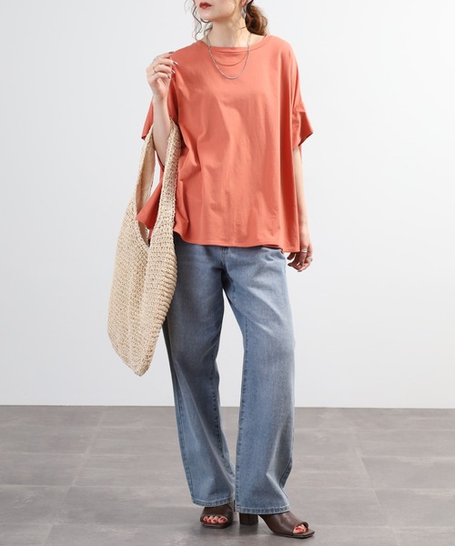 EGLANTINE(エグランティーヌ)の「EGLANTINE ドルマンフレアーカットソー 半端袖(Tシャツ/カットソー・レディース・オレンジ/オフホワイト/ブラック・40)」の13枚目の写真