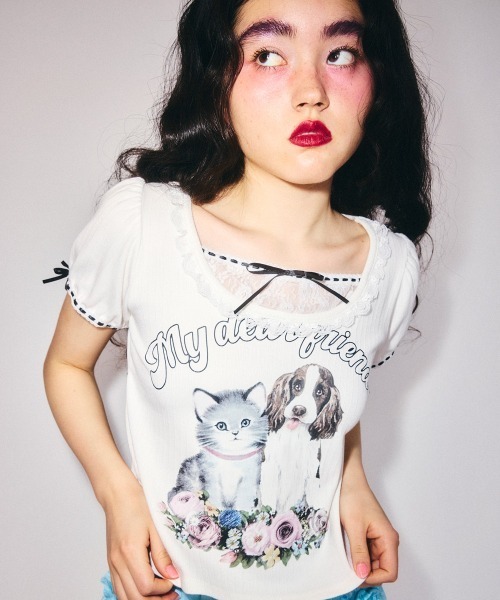 Candy Stripper(キャンディストリッパー)の「MY DEAR FRIENDS COQUETTE トップス(Tシャツ/カットソー・レディース・ピンク/グレー/オフホワイト・FREE)」の19枚目の写真