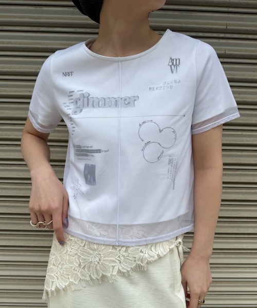 SHEER LAYERED GLIMMER GRAPHIC TEE（Tシャツ/カットソー）｜Ameri