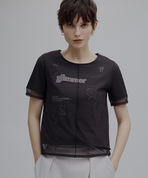 Ameri（アメリ）の「SHEER LAYERED GLIMMER GRAPHIC TEE（Tシャツ/カットソー）」