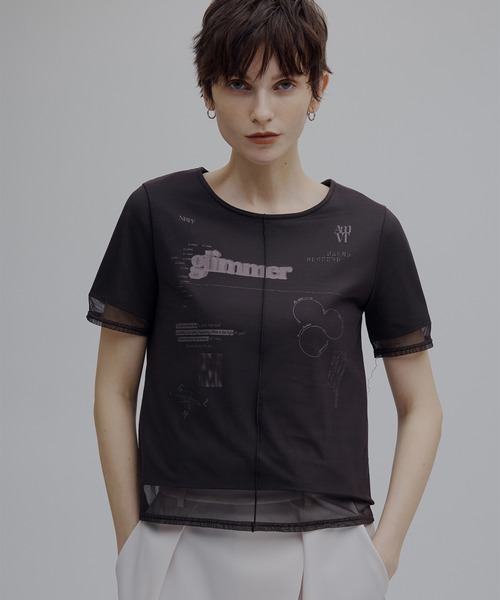 SHEER LAYERED GLIMMER GRAPHIC TEE（Tシャツ/カットソー）｜Ameri