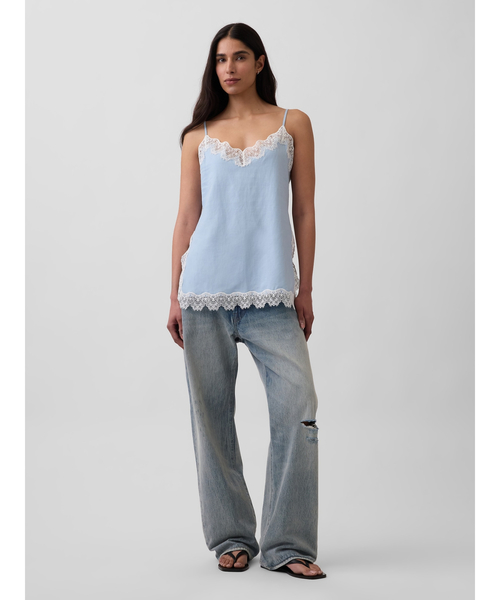 GAP(ギャップ)の「リネンブレンド レーストリミング キャミソール(キャミソール・レディース・オフホワイト/ブルー・M/XS/S/L/XXS)」の4枚目の写真